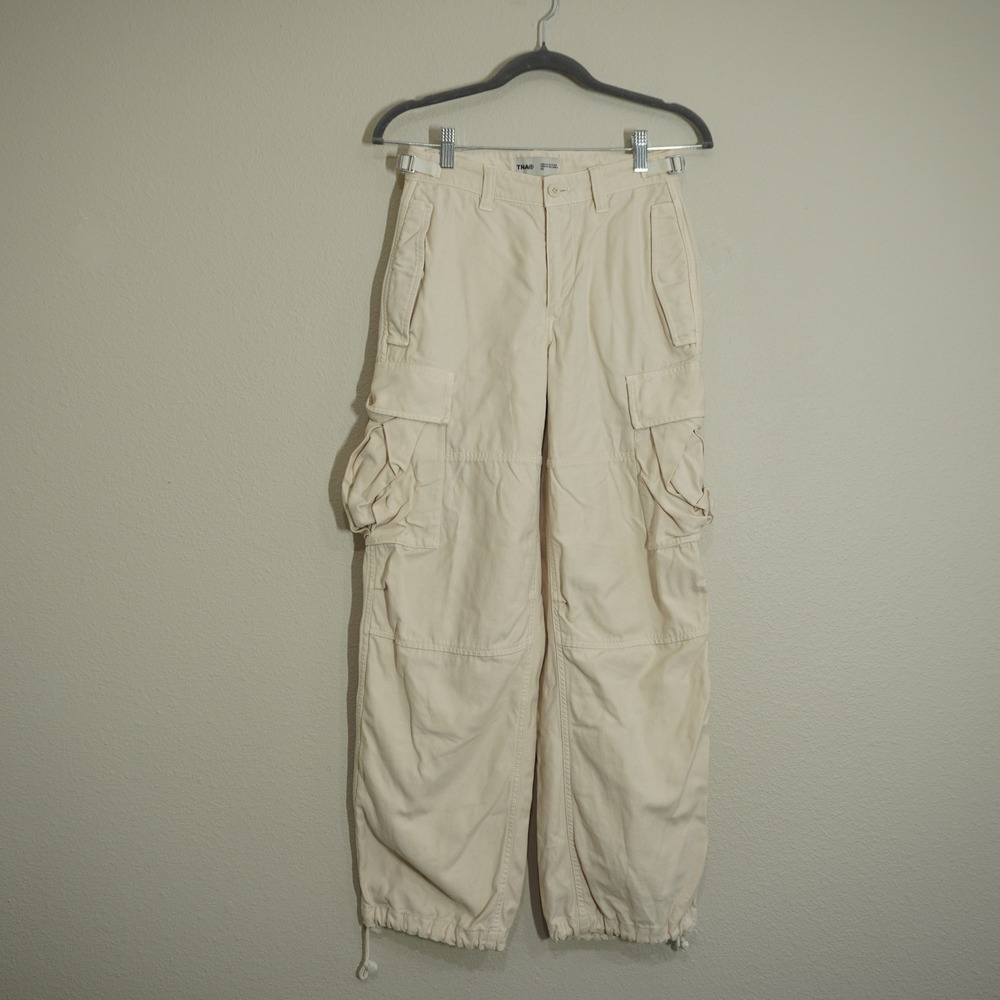 TNA Women's Cream Beige Supply Cargo Pants Wide Leg Utility Drawstring